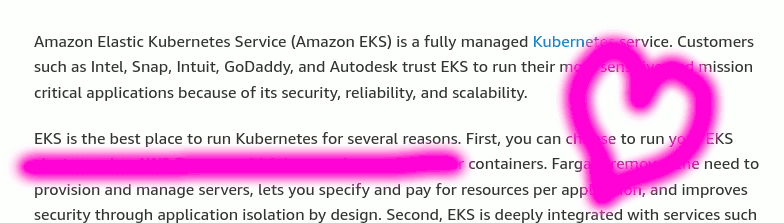 Screenshot of AWS EKS sales copy