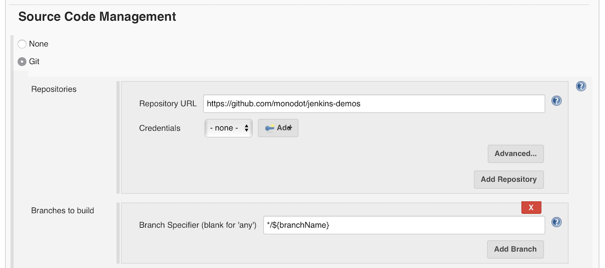 SCM config in Jenkins for Git with a dynamic branch name