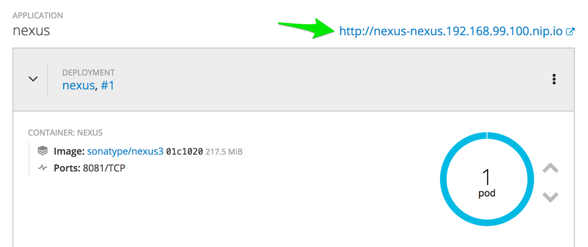 The Nexus URL in OpenShift web console